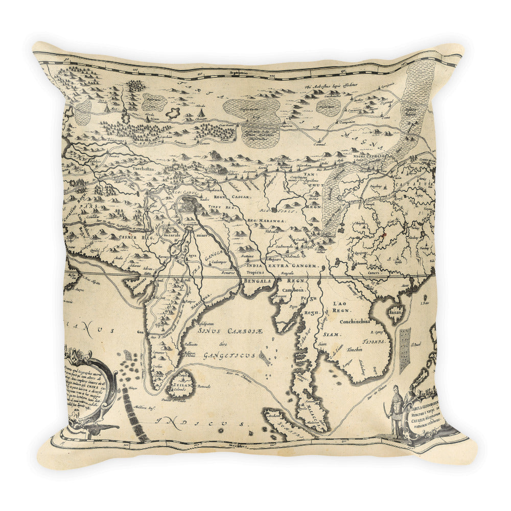 Silk Road Map Square Pillow