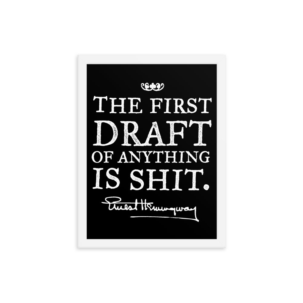 Hemingway The First Draft White Framed Print
