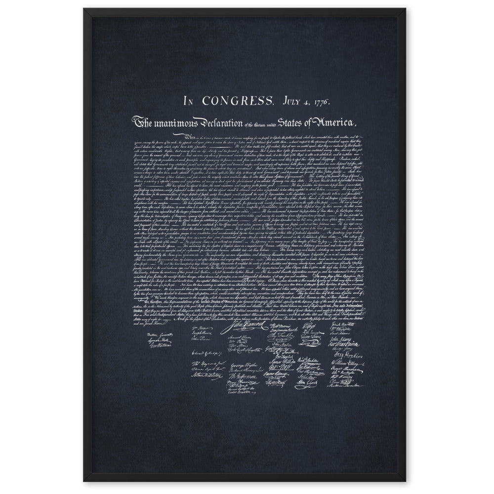 Declaration of Independence in Navy Blue Framed Print