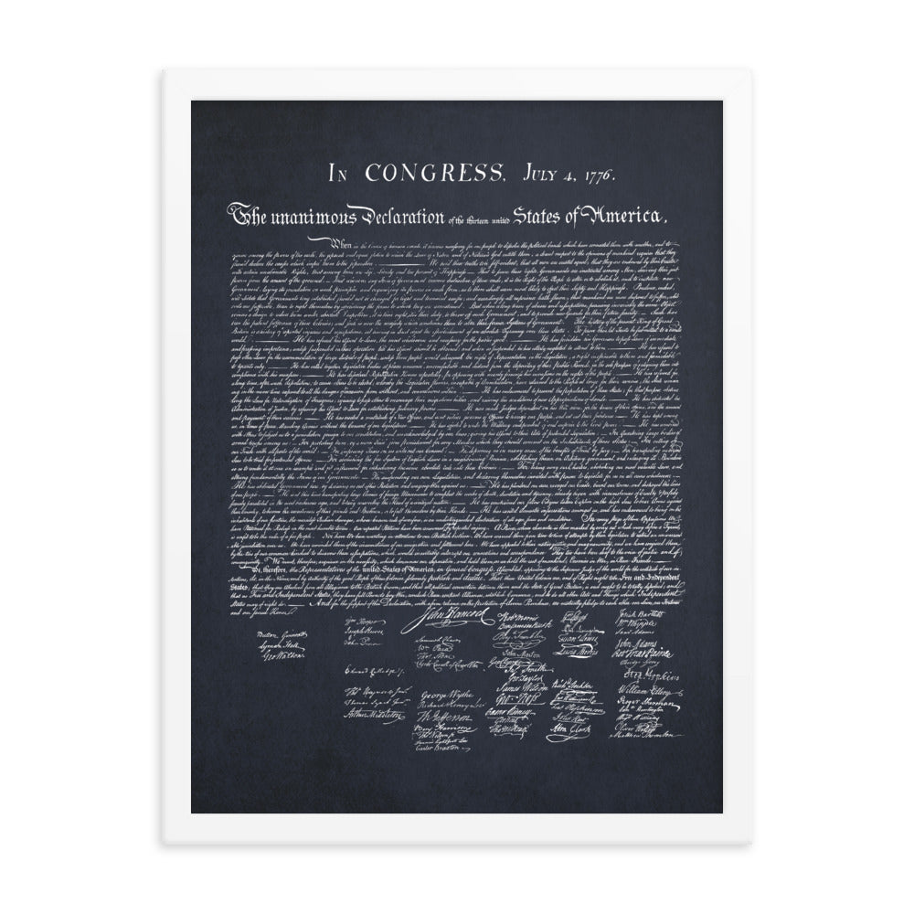 Declaration of Independence in Navy Blue White Framed Print
