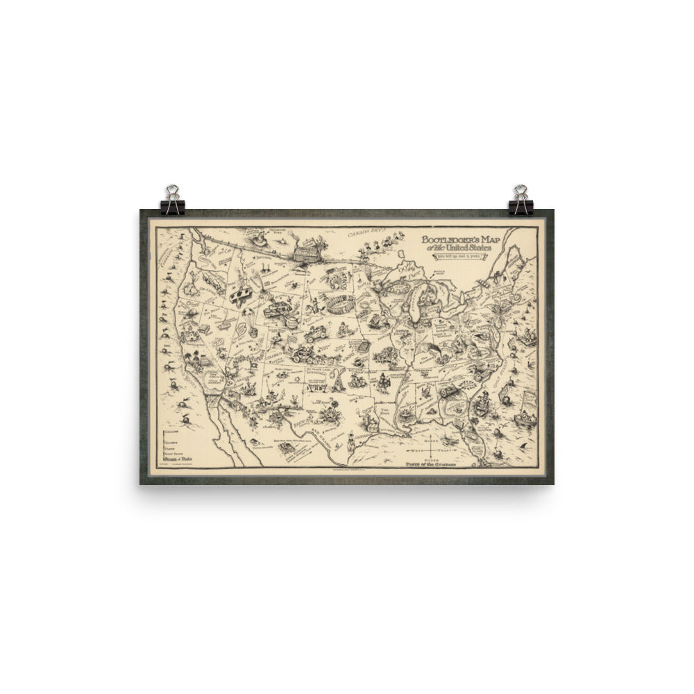 Bootlegger&#39;s Map of the United States 1928 Prohibition Map