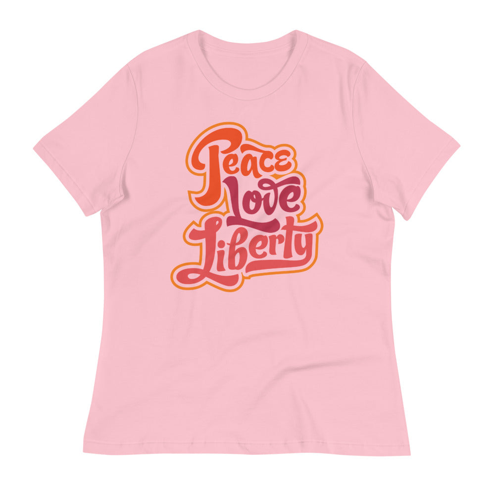 Peace Love Liberty Ladies Relaxed Fit Crew Neck Tee