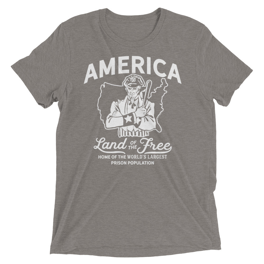 America Land of the Free Home of the World&#39;s Largest Prison Population Tri-blend T-Shirt