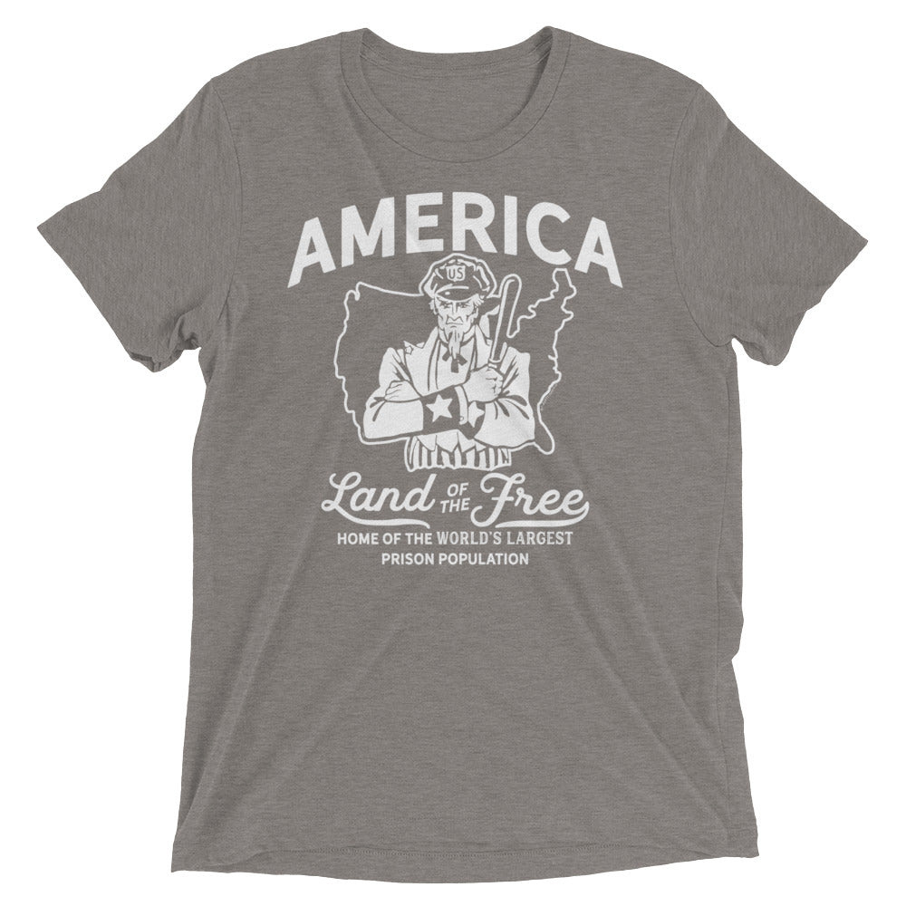 America Land of the Free Home of the World's Largest Prison Population Tri-blend T-Shirt