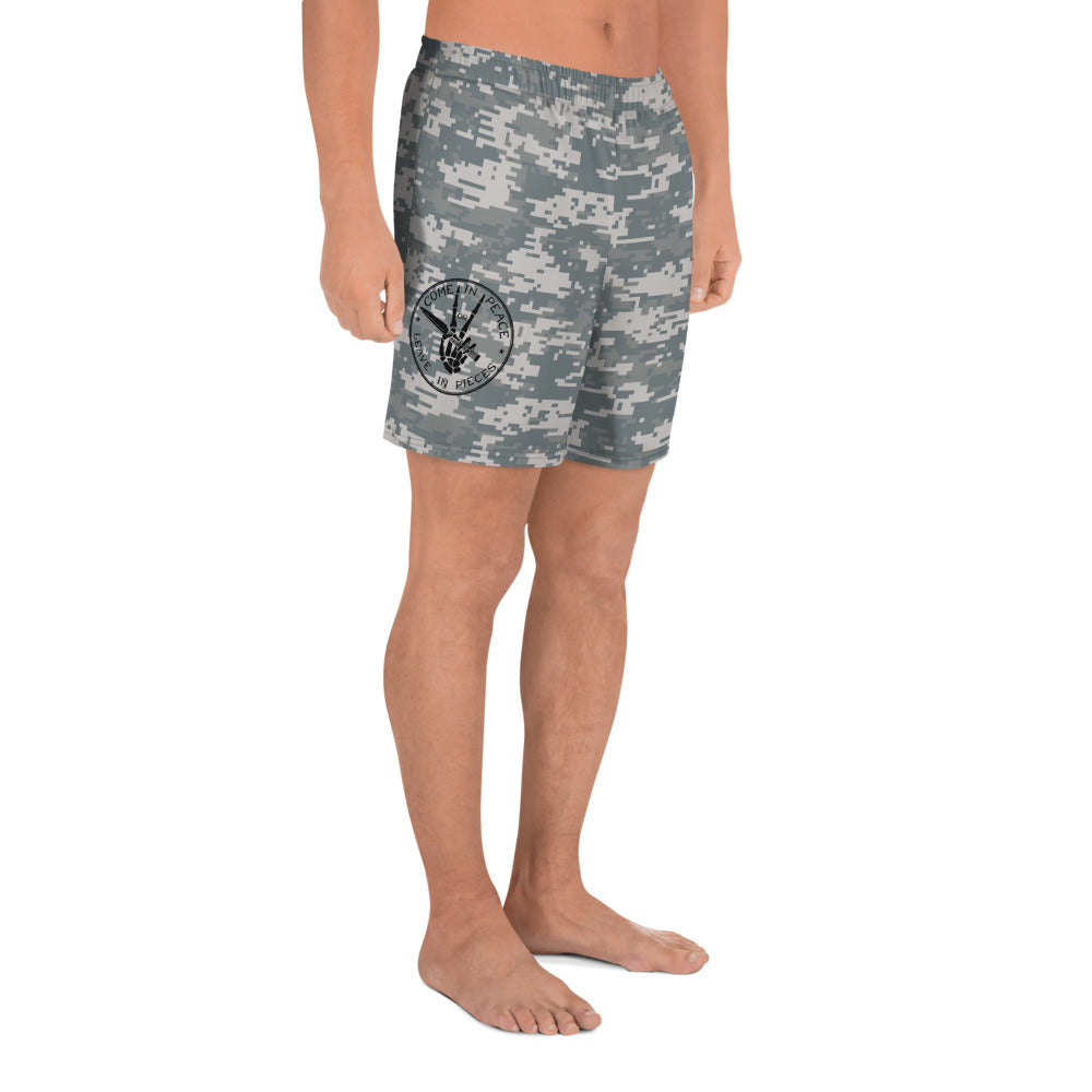 Come In Peace or Leave in Pieces Camouflage Men&#39;s Athletic Shorts
