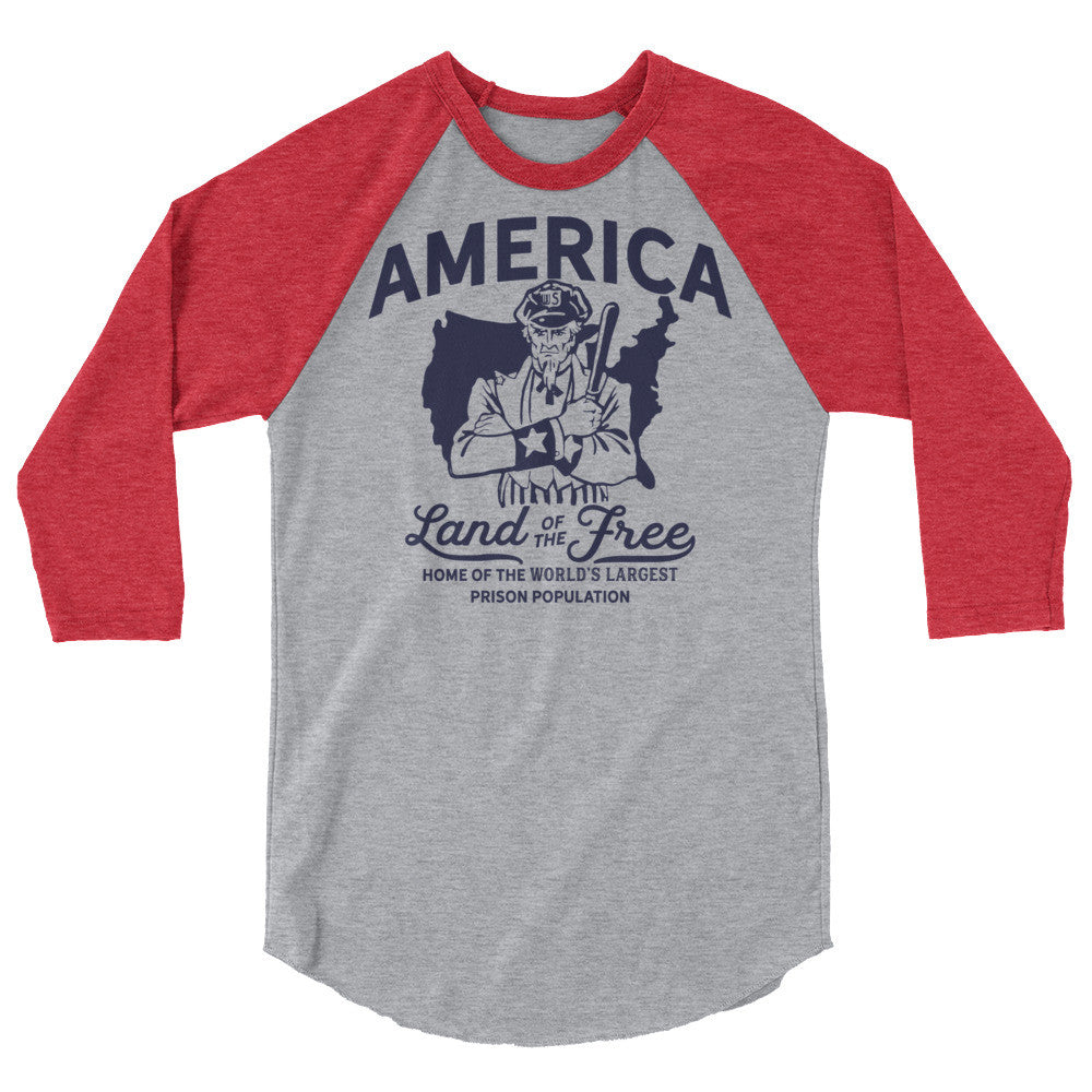 America Land of the Free 3/4 Sleeve Raglan Baseball Shirt