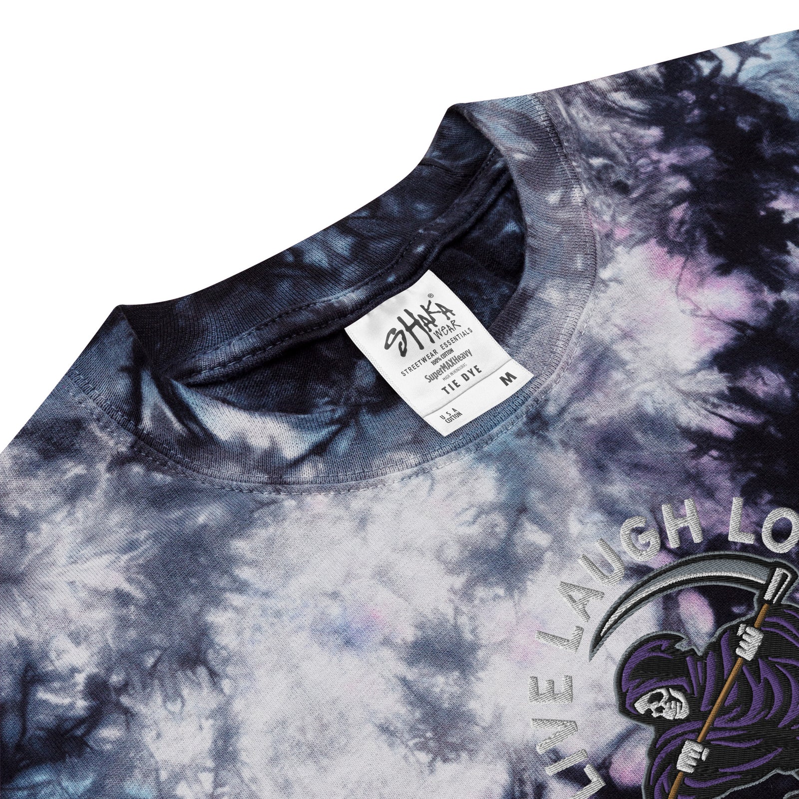 Live Laugh Love Grim Reaper Oversized Embroidered Tie-dye T-shirt