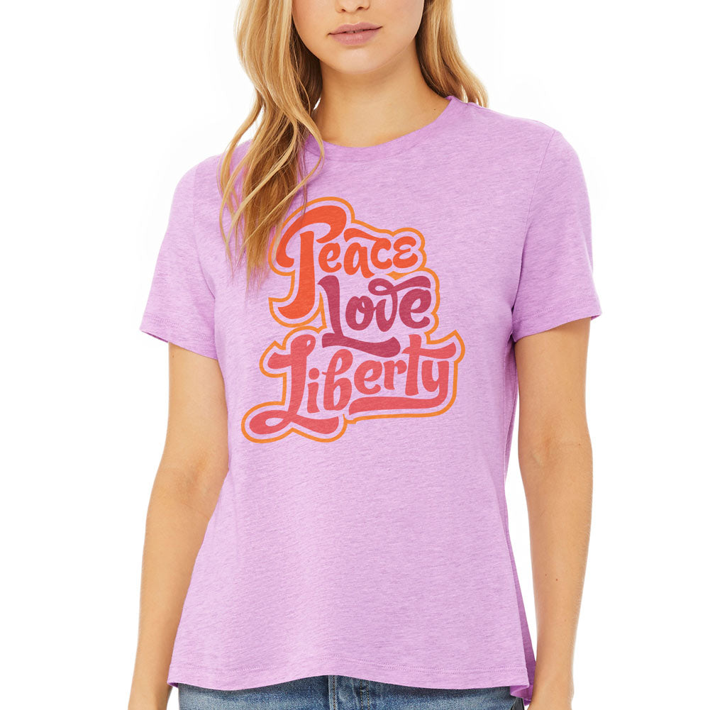 Peace Love Liberty Ladies Relaxed Fit Crew Neck Tee