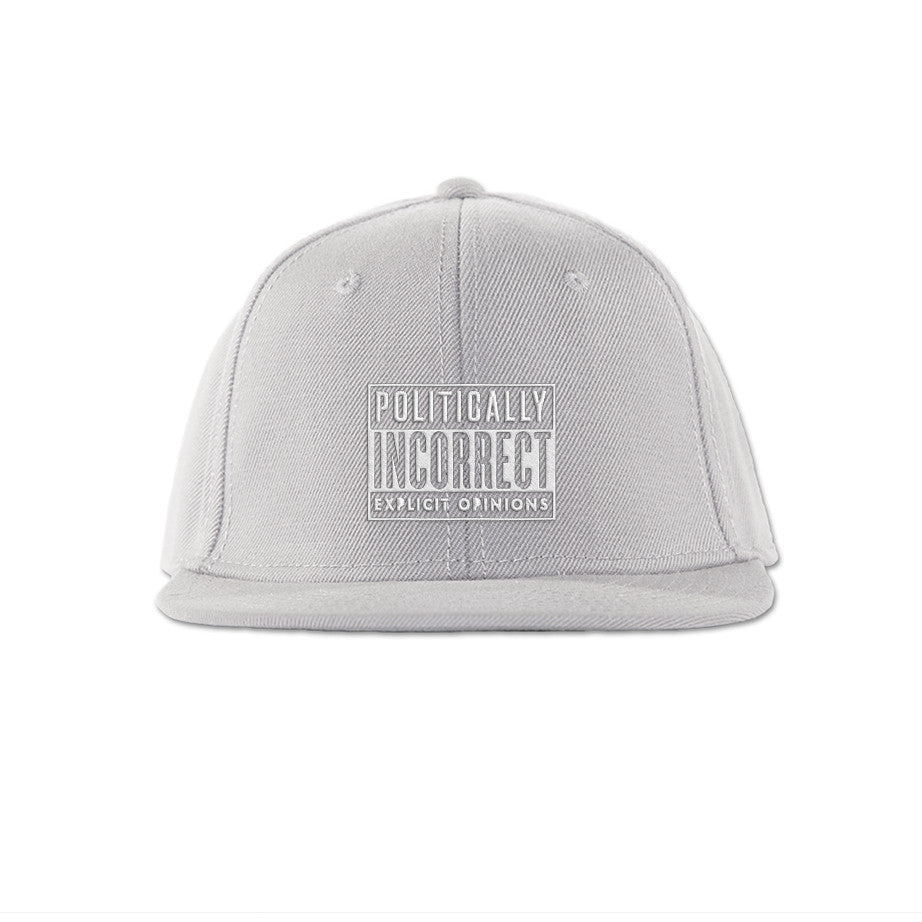 Politically Incorrect Warning Flat Bill Cap in White