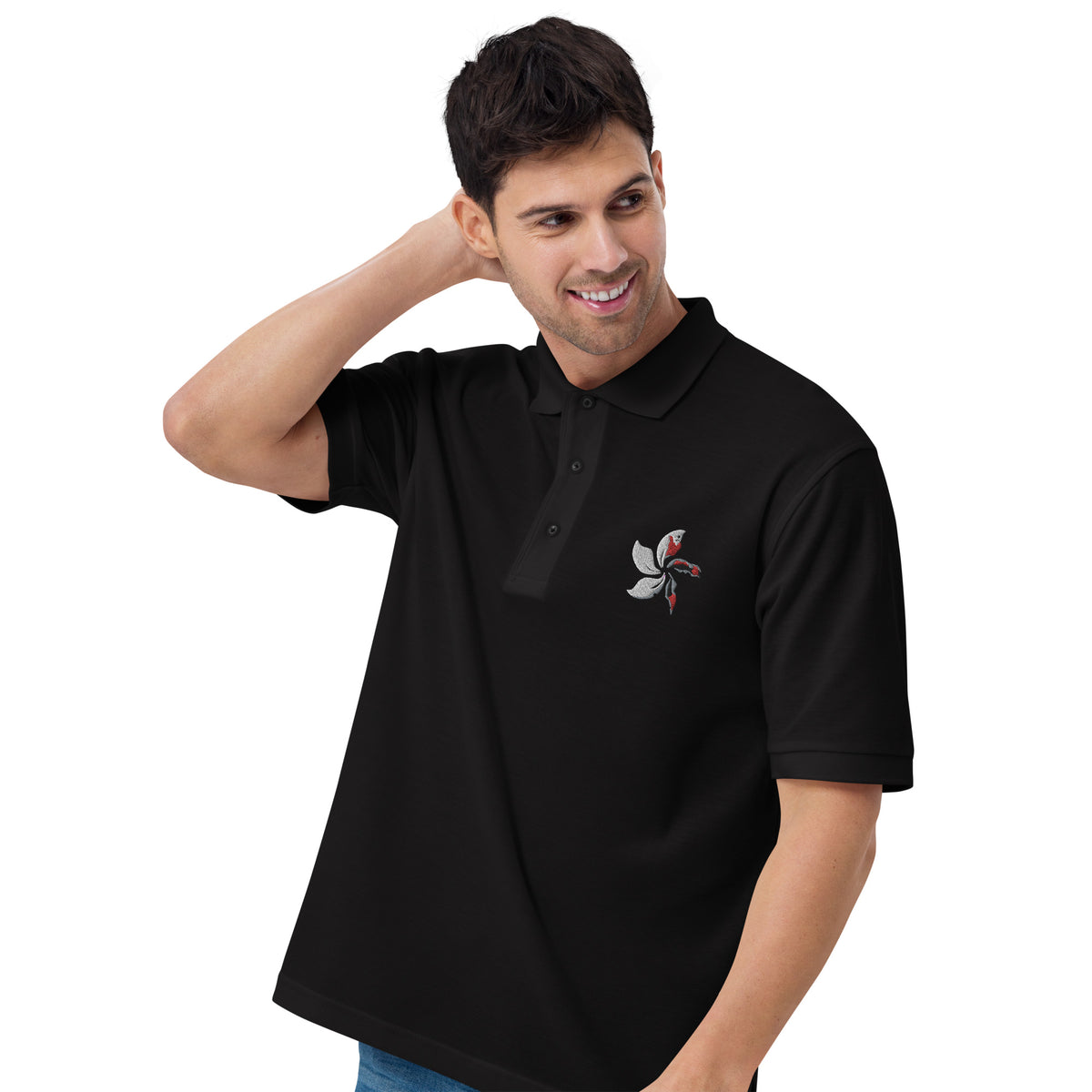 Black Bauhinia Embroidered Men&#39;s Polo