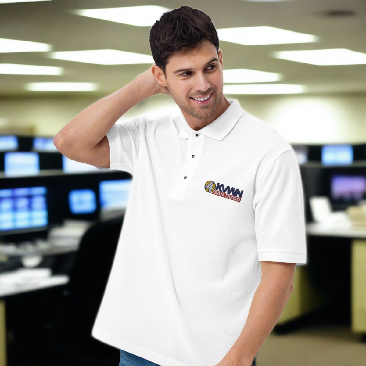 KVWN Channel 4 Anchorman Embroidered Men&#39;s Polo