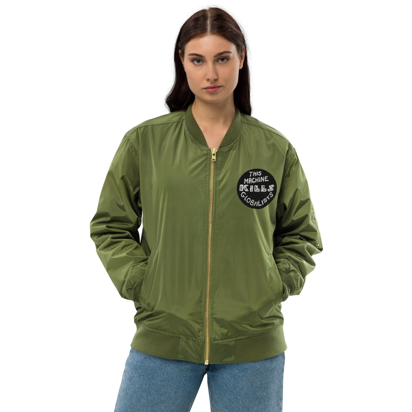 This Machine Kills Globalists Recycled Bomber Jacket