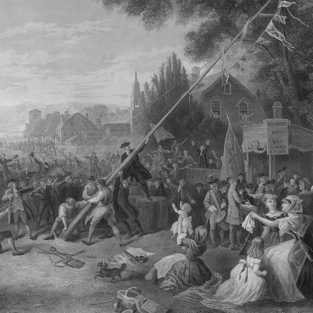 Raising the Liberty Pole 1776 Engraving Print closeup