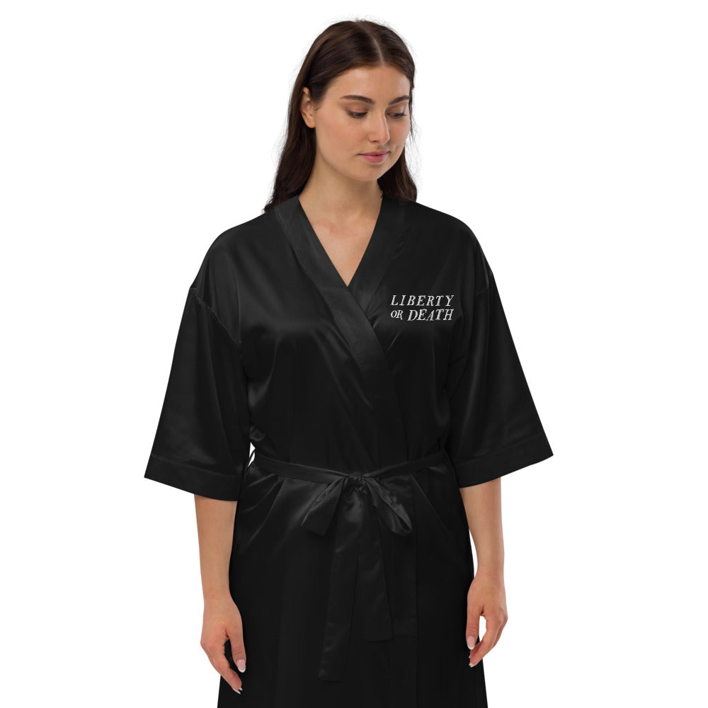 Liberty or Death Embroidered Black Satin robe