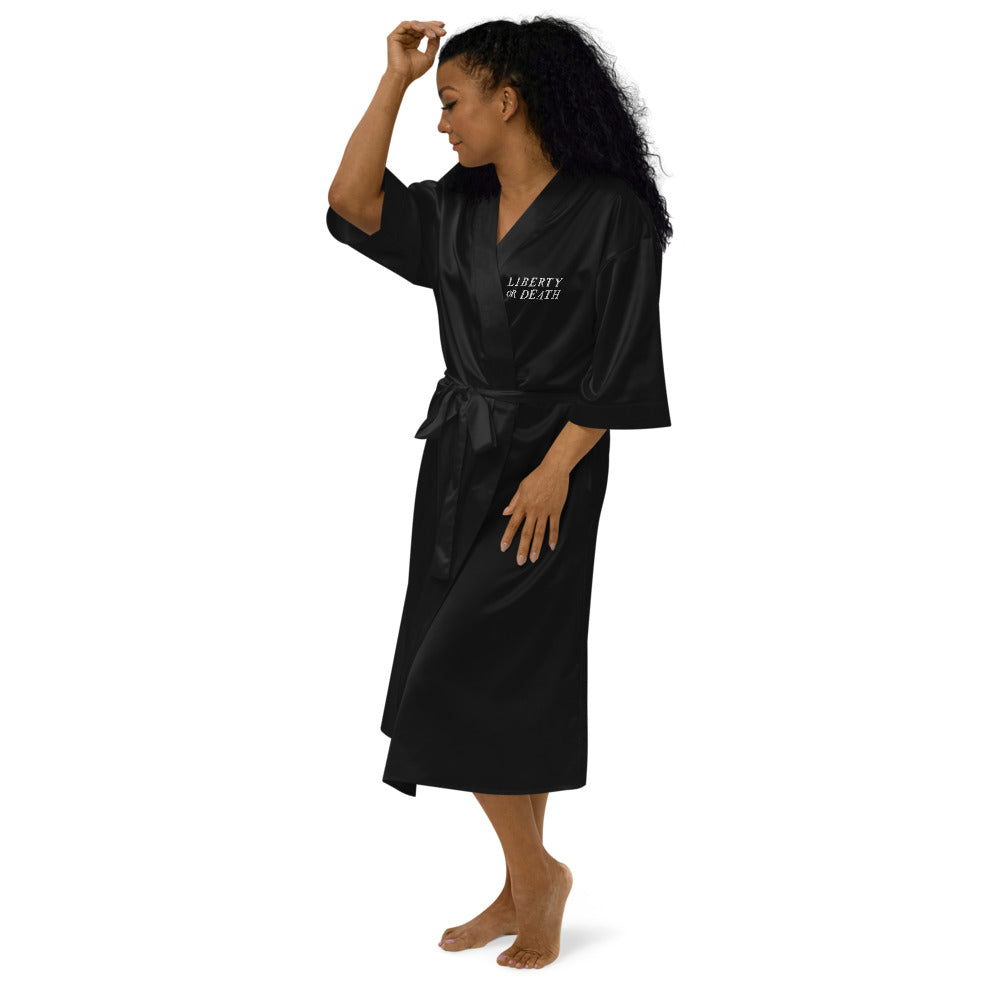 Liberty or Death Embroidered Black Satin robe