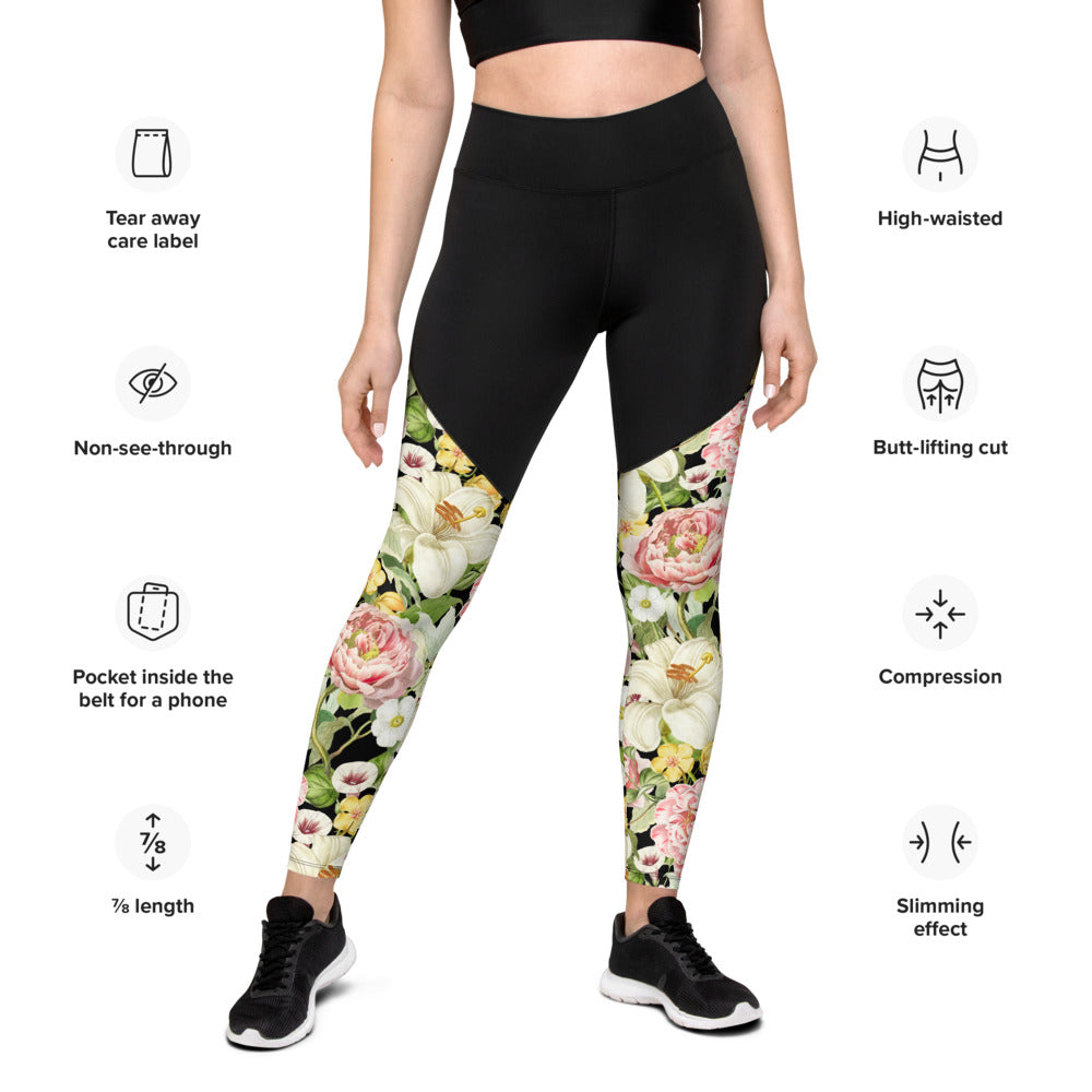 Tuinoogst Floral Pattern Compression Sports Leggings
