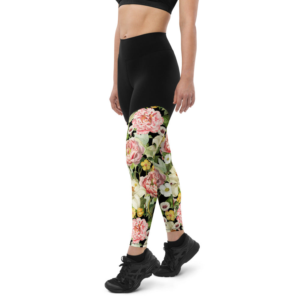 Tuinoogst Floral Pattern Compression Sports Leggings