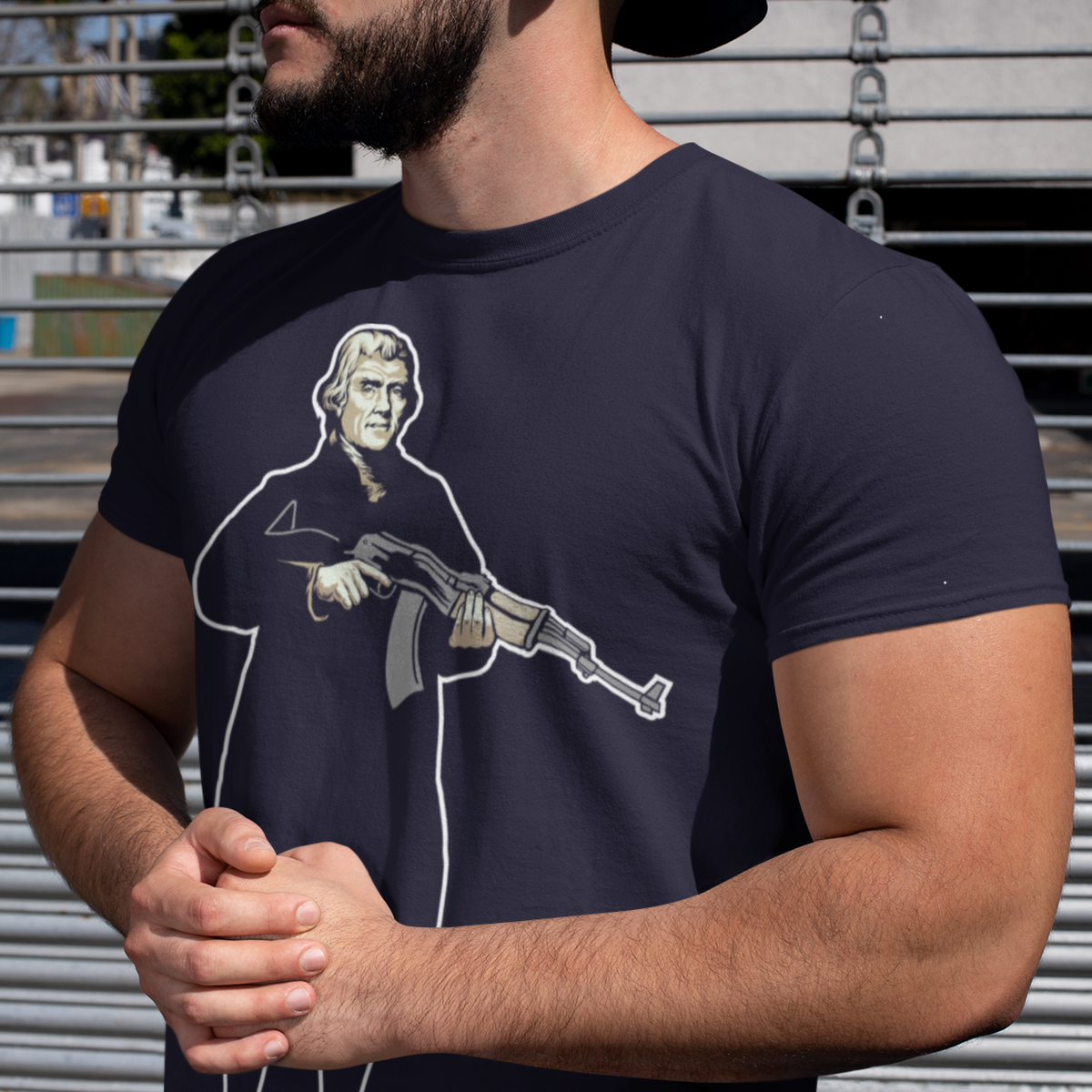 Jefferson with an AK Graphic T-Shirt
