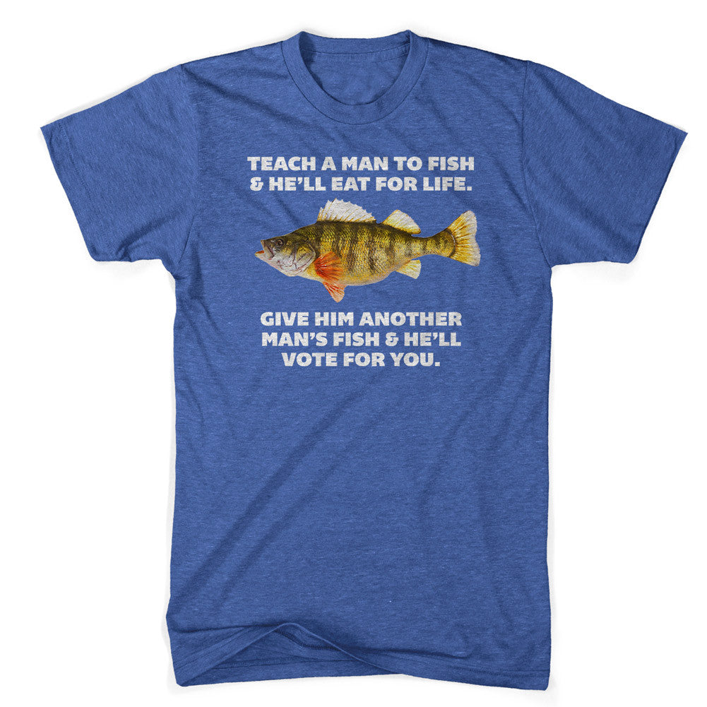 Teach A Man To Fish Heather Blue T-shirt by LibertyManiacs.com