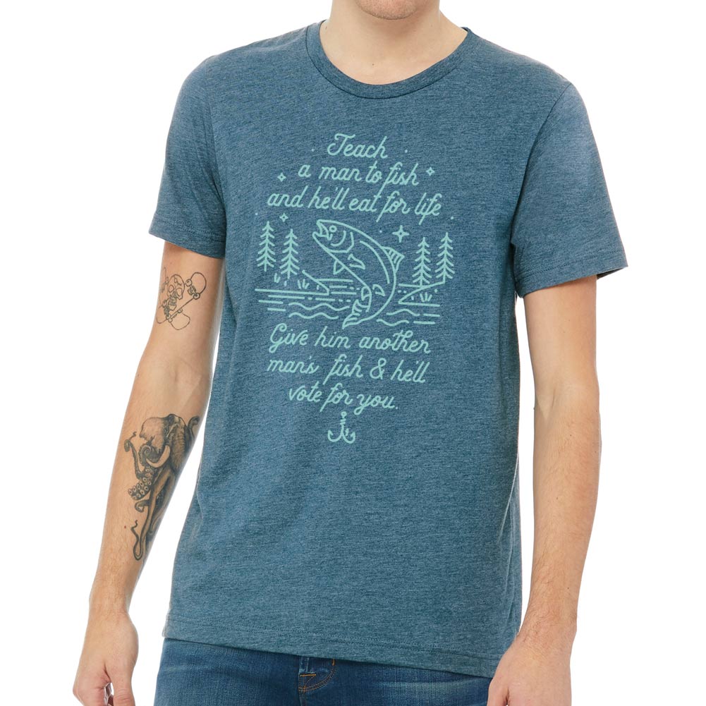 Teach A Man to Fish Vintage Graphic T-Shirt Heather Midnight Navy / 4XL