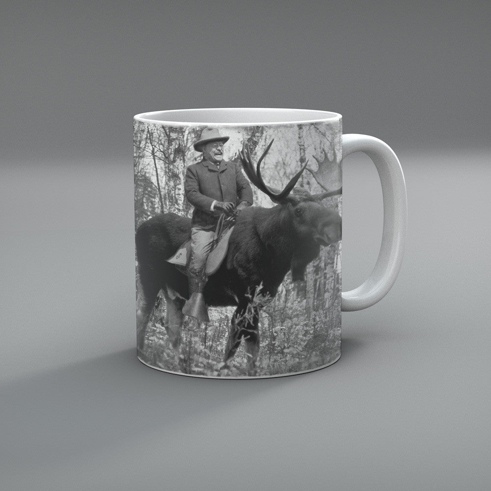 Teddy Roosevelt Riding A Bull Moose Mug