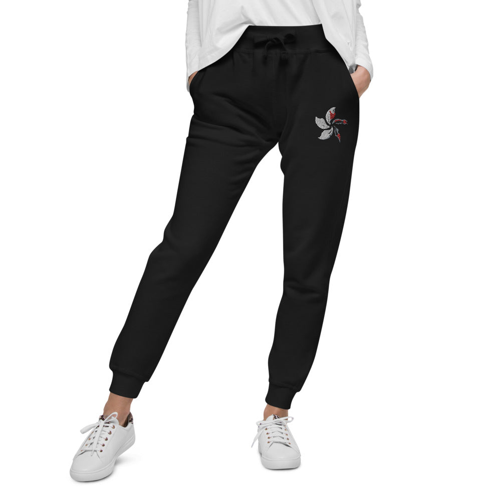 Black Bauhinia Unisex Fleece Jogger Sweatpants - Liberty Maniacs