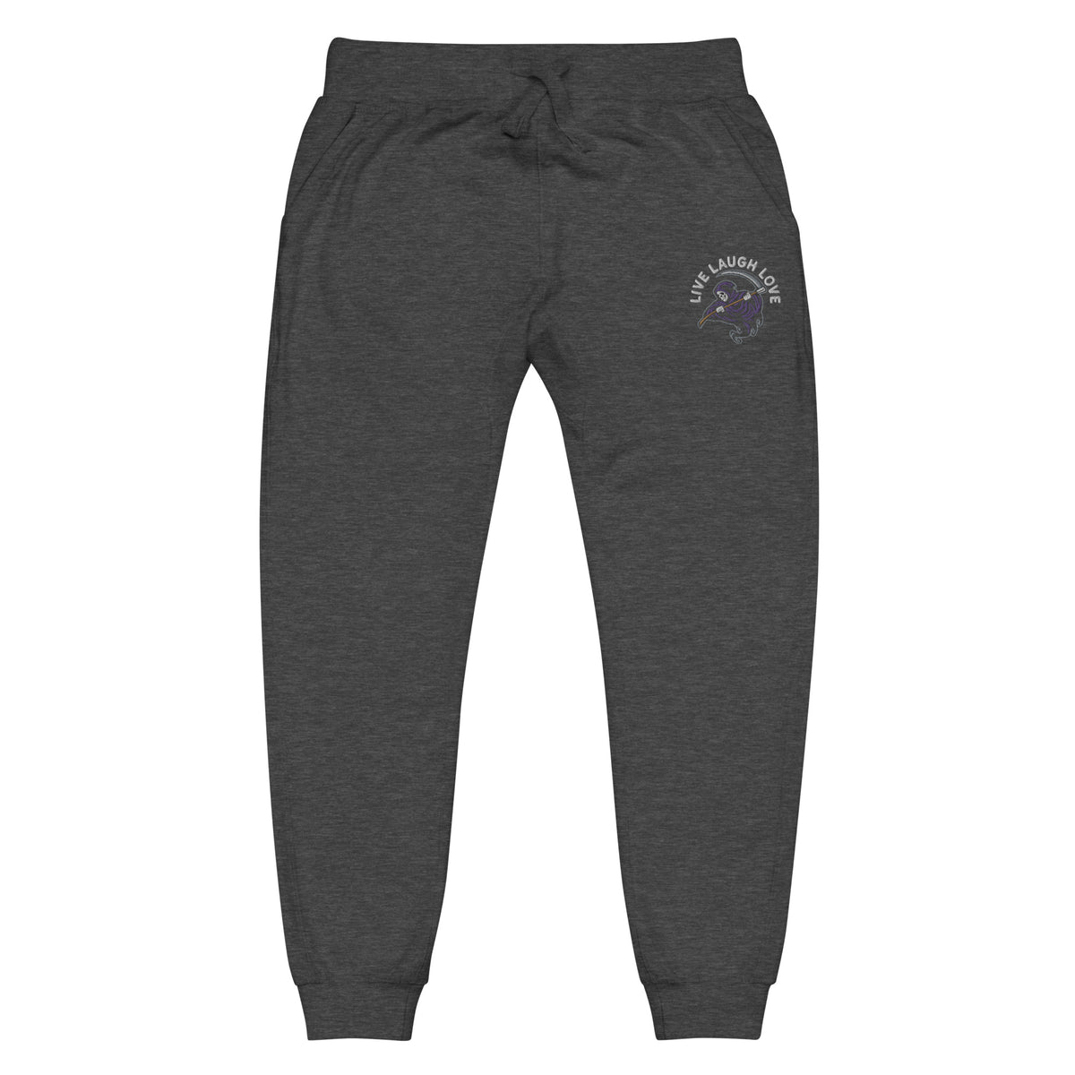 Live Laugh Love Embroidered Grim Reaper Fleece Sweatpants