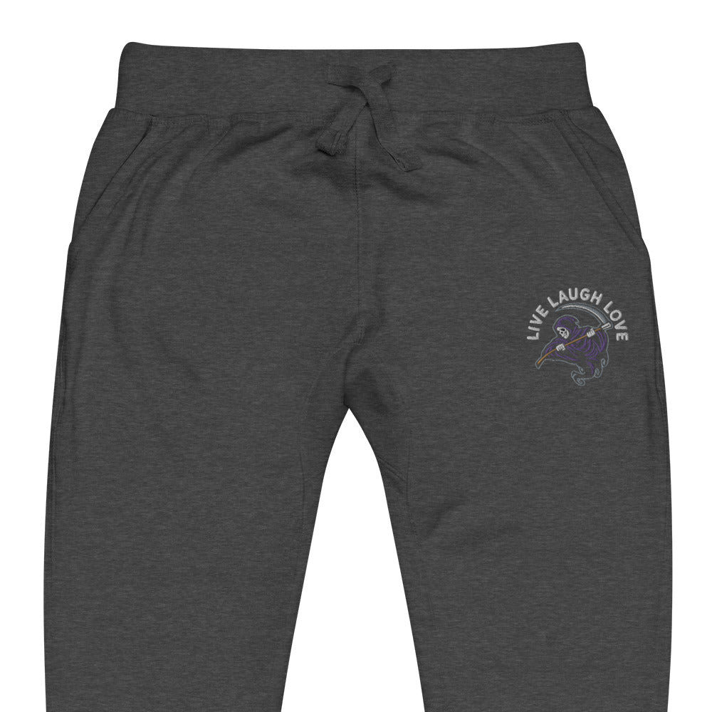 Live Laugh Love Embroidered Grim Reaper Fleece Sweatpants
