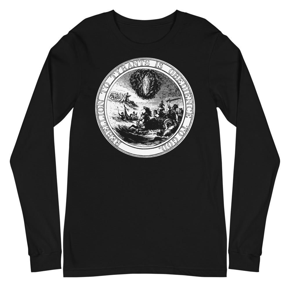 Rebellion to Tyrants is Obedience To God Franklin Motto Long Sleeve Tee