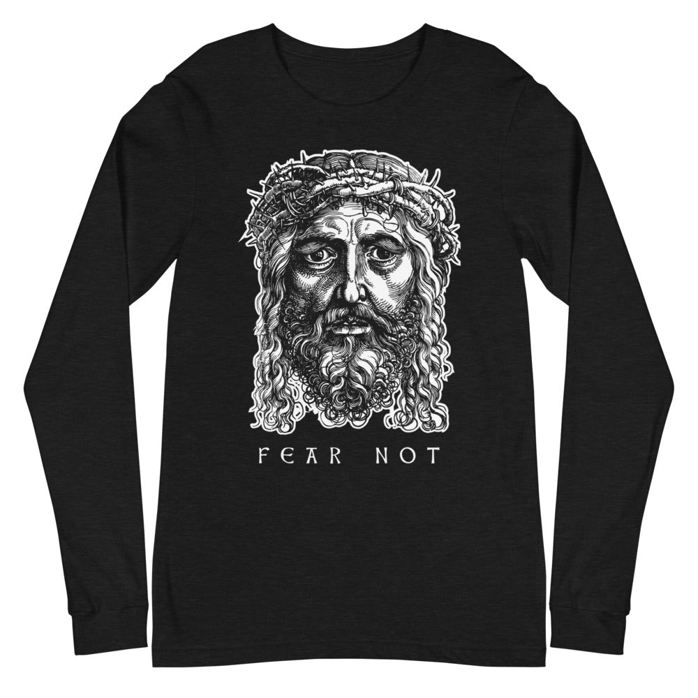 Jesus Fear Not Long-Sleeve Unisex Graphic T-Shirt Black Heather / M