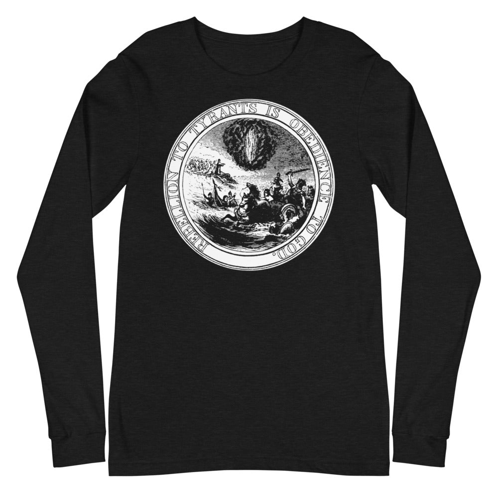 Rebellion to Tyrants is Obedience To God Franklin Motto Long Sleeve Tee