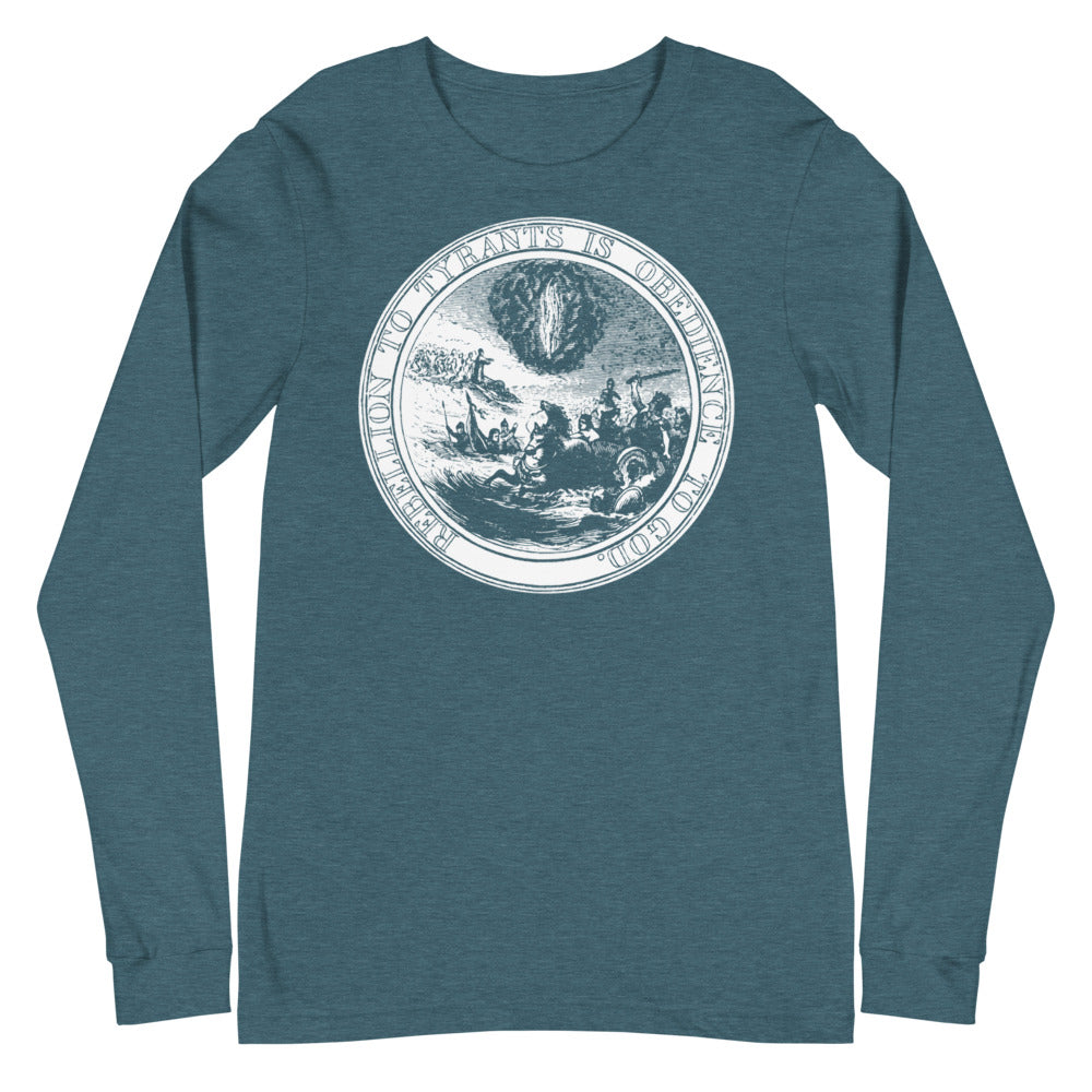 Rebellion to Tyrants is Obedience To God Franklin Motto Long Sleeve Tee