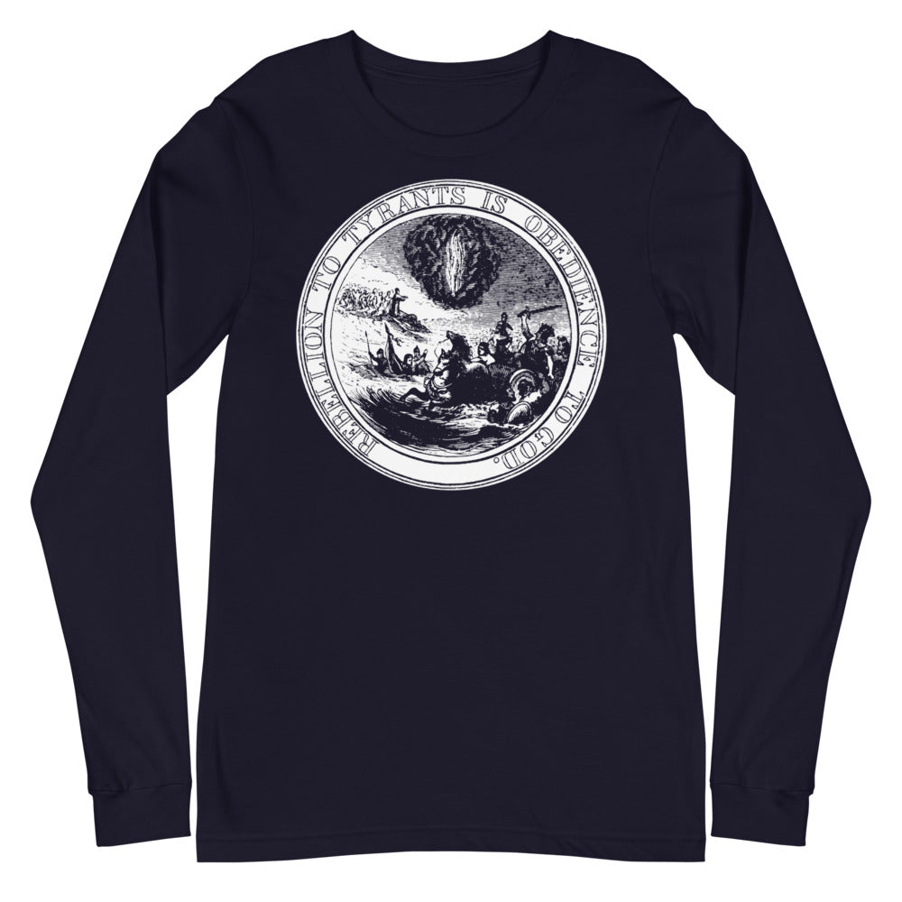 Rebellion to Tyrants is Obedience To God Franklin Motto Long Sleeve Tee