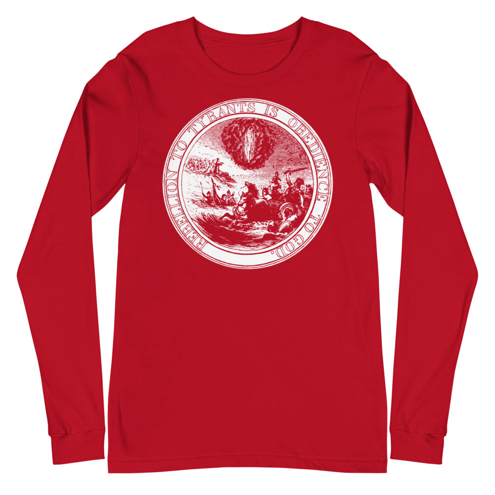 Rebellion to Tyrants is Obedience To God Franklin Motto Long Sleeve Tee