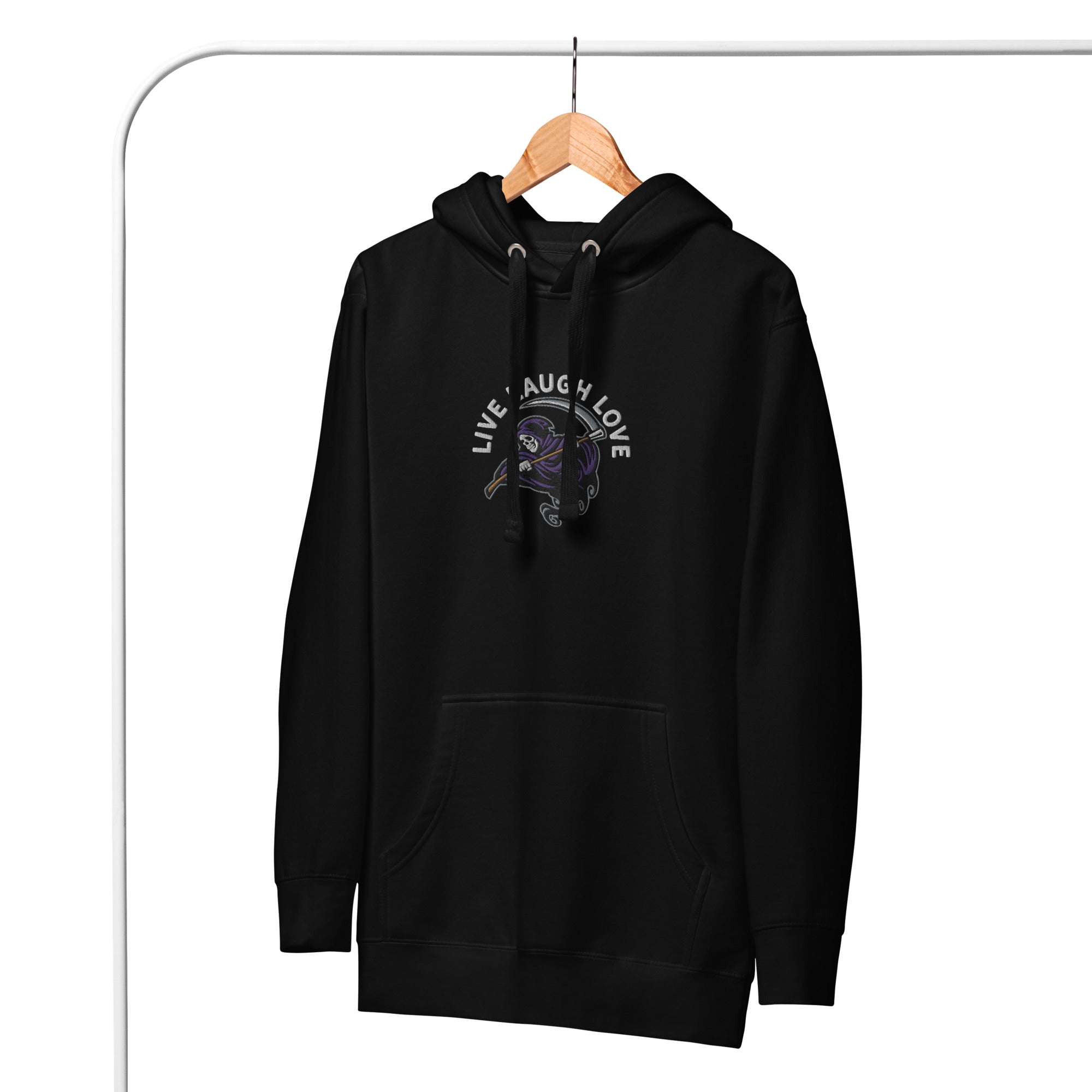 Live Laugh Love Grim Reaper Embroidered Hoodie