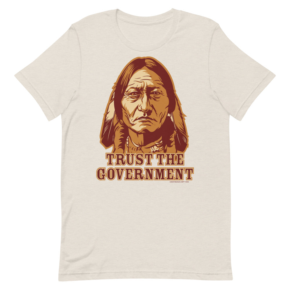 Sitting Bull &quot;Trust the Government&quot; shirt in cream.