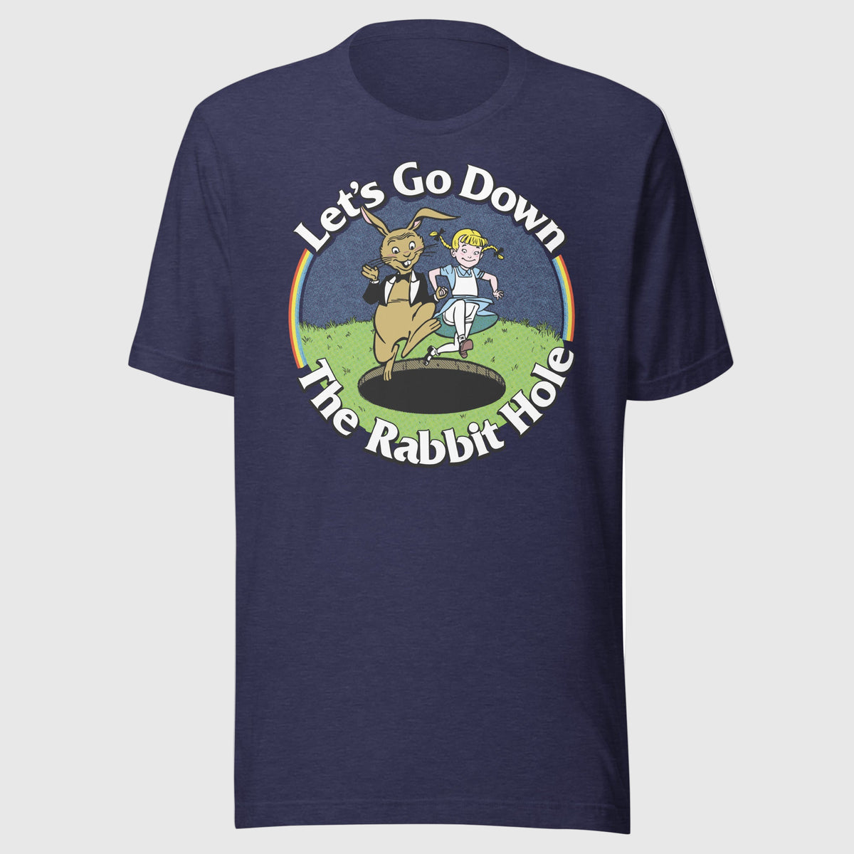 Heather navy blue Let&#39;s Go Down the Rabbit Hole T-Shirt by Liberty Maniacs
