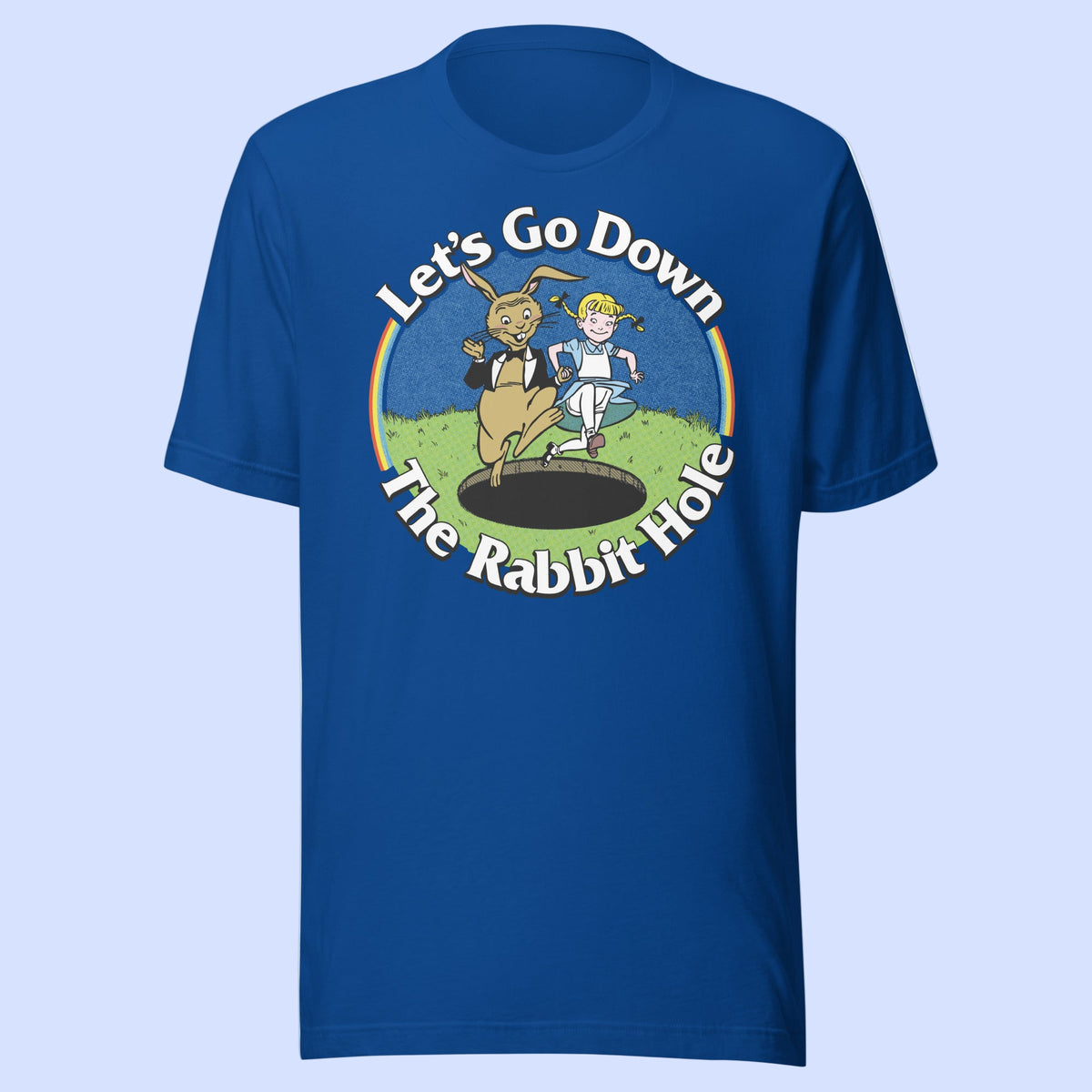 Royal blue Let&#39;s Go Down the Rabbit Hole T-Shirt by Liberty Maniacs