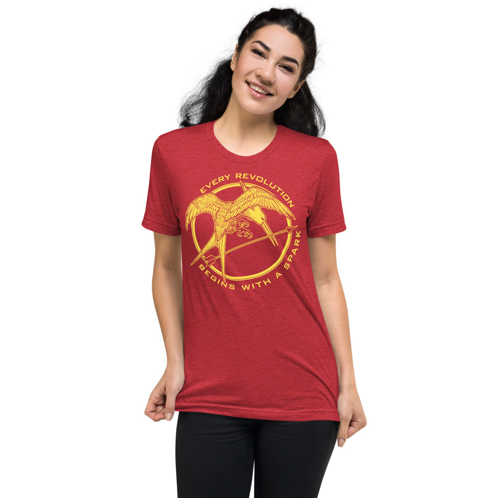 Mockingjay Revolution Begins With A Spark Tri-Blend T-Shirt