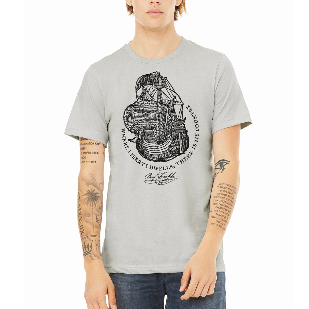 Ben Franklin Where Liberty Dwells Quotation Graphic T-Shirt