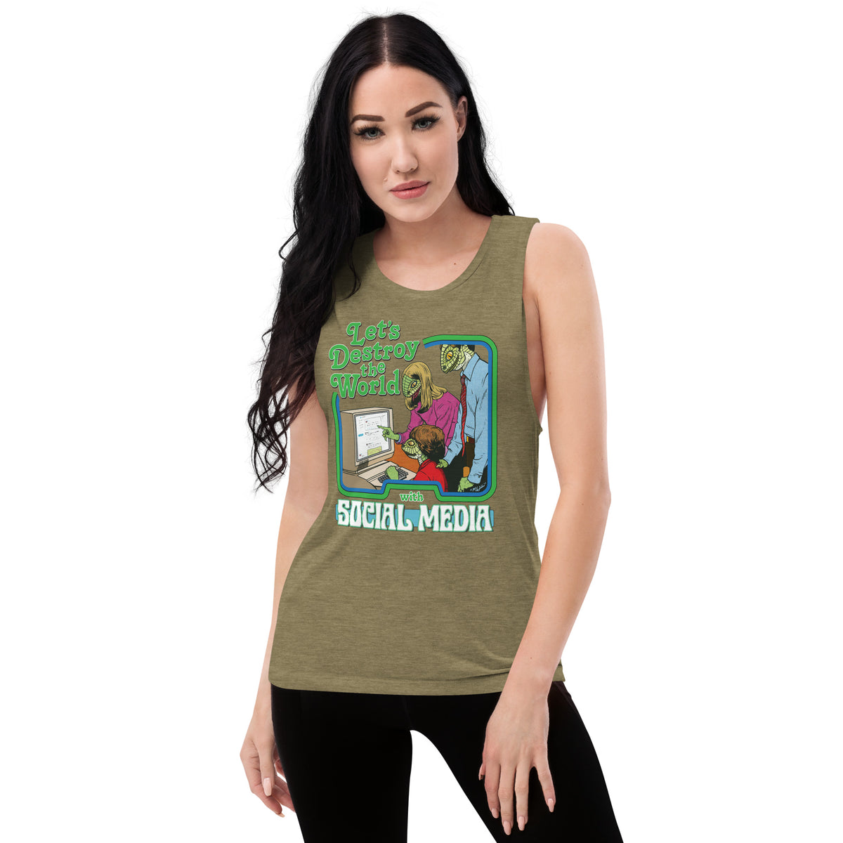 Let’s Destroy the World with Social Media Ladies’ Muscle Tank