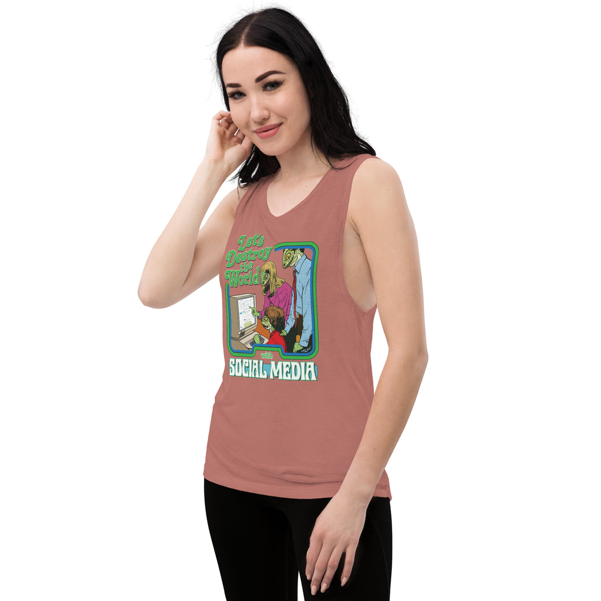 Let’s Destroy the World with Social Media Ladies’ Muscle Tank