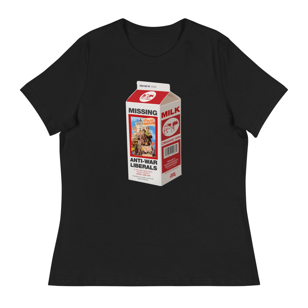 Missing Anti-War Liberals On Milk Carton T-Shirt Women&#39;s Relaxed T-Shirt
