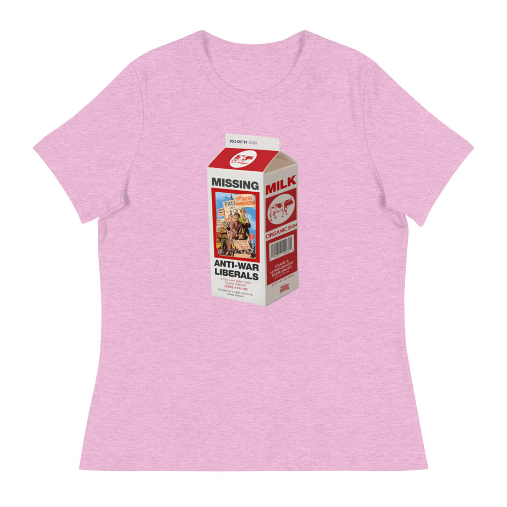 Missing Anti-War Liberals On Milk Carton T-Shirt Women&#39;s Relaxed T-Shirt