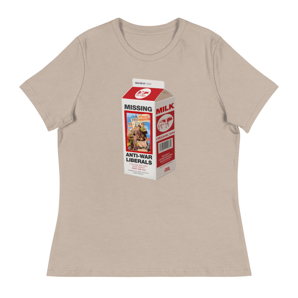 Missing Anti-War Liberals On Milk Carton T-Shirt Women&#39;s Relaxed T-Shirt
