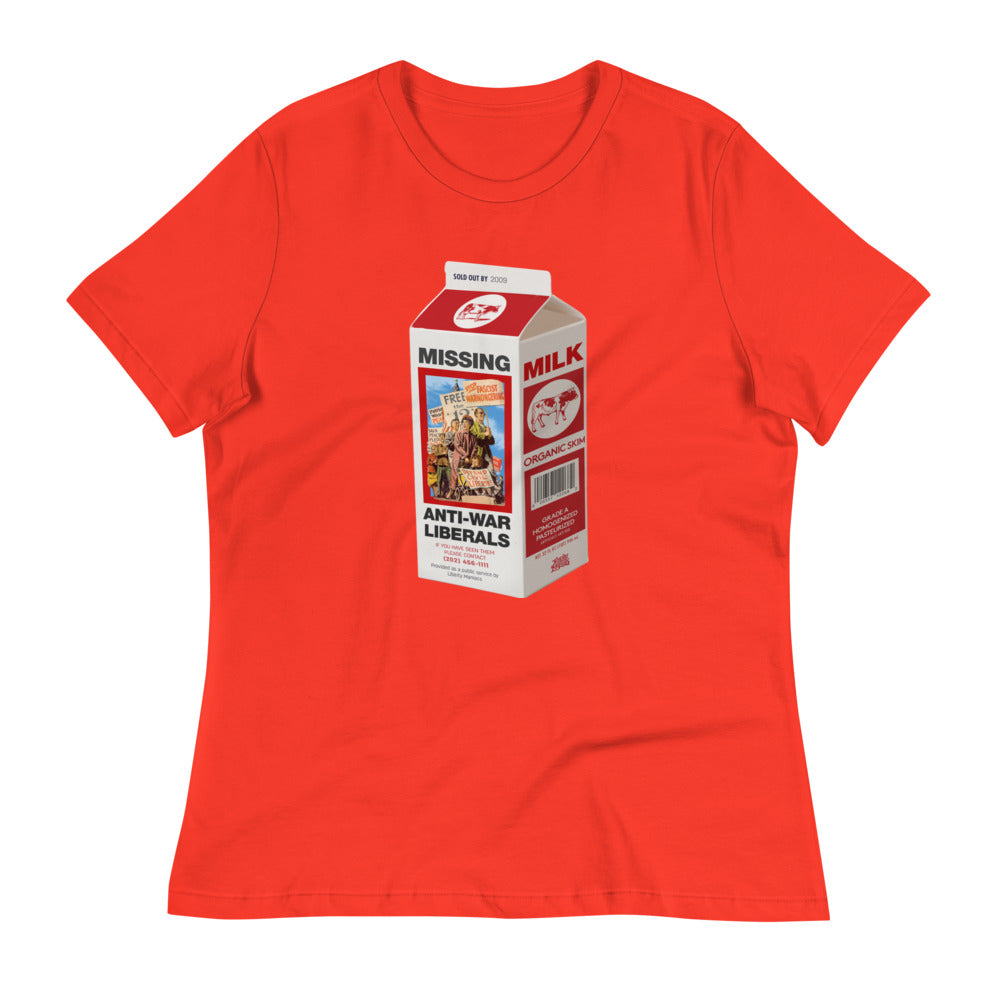 Missing Anti-War Liberals On Milk Carton T-Shirt Women's Relaxed T-Shirt