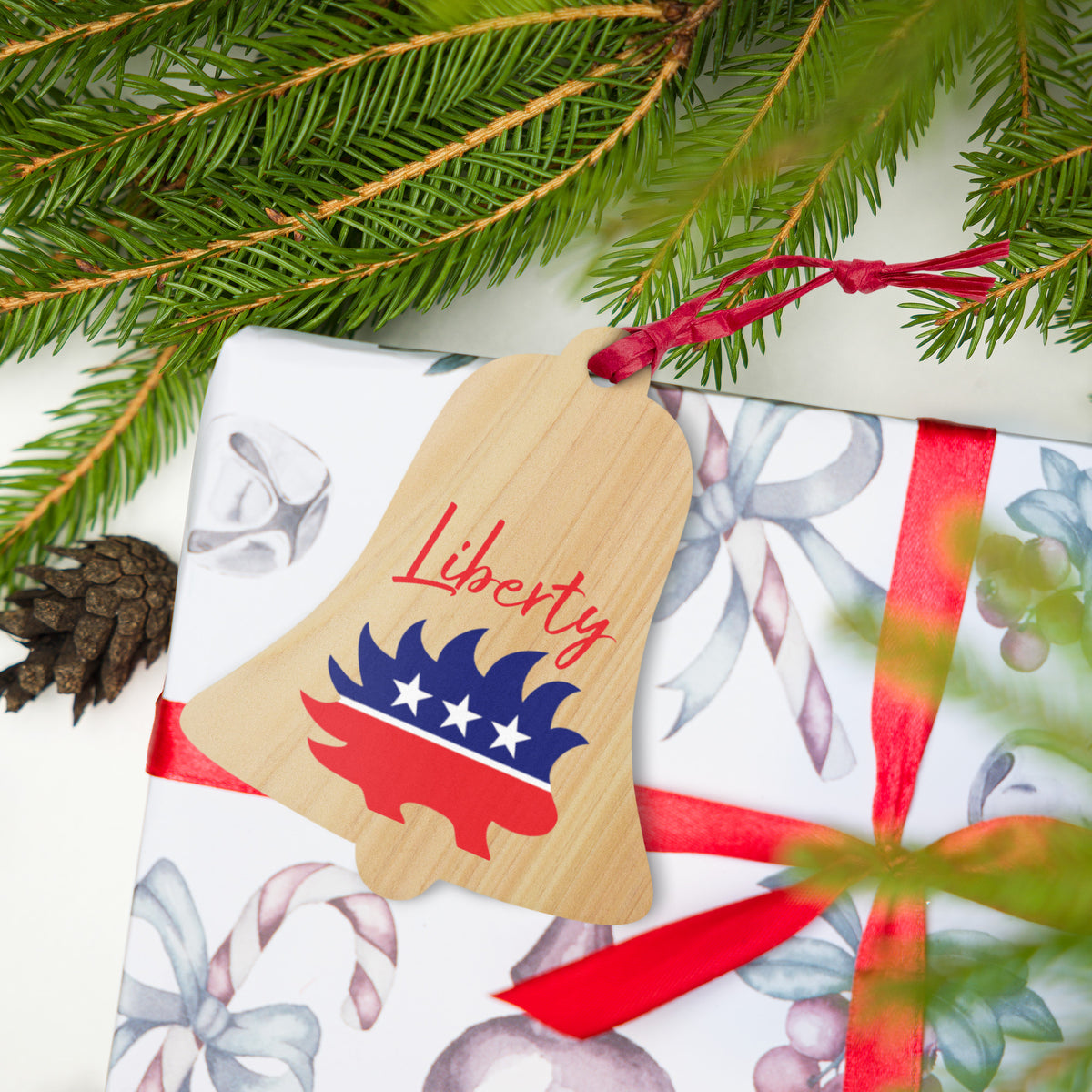 Liberty Bell Porcupine Wooden Ornaments